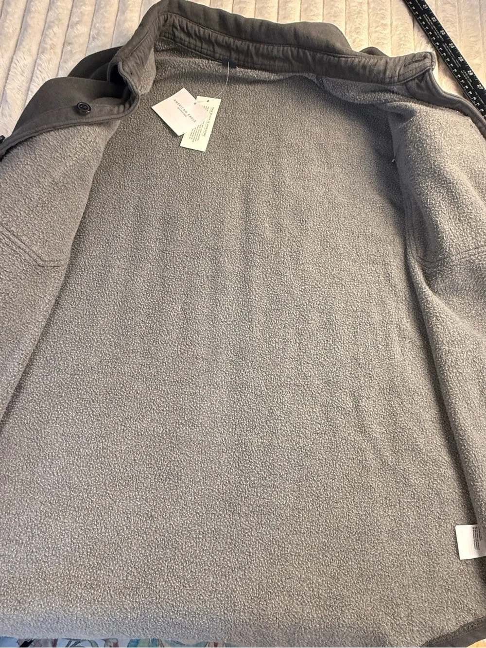 NWT American Eagle Supersoft Gray Fleece Lined Shacket L - Picture 9 of 12